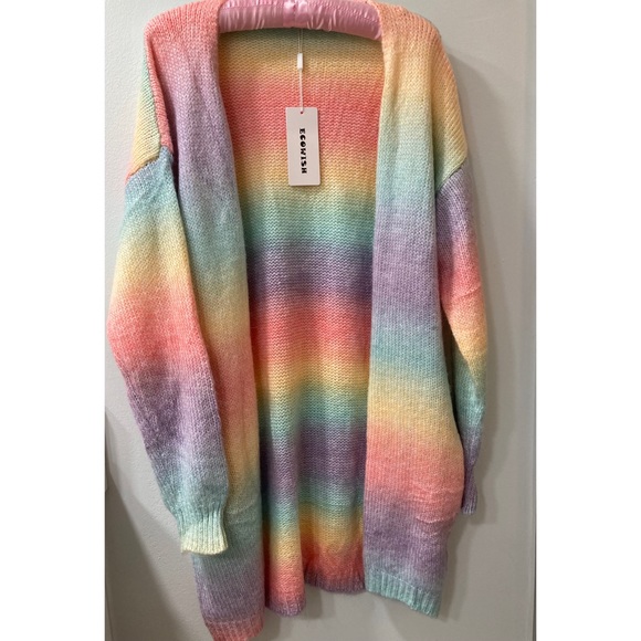 ECOWISH Womens Cardigan Striped Long Sleeve Open Front Casual Knit Sweater - Picture 7 of 7